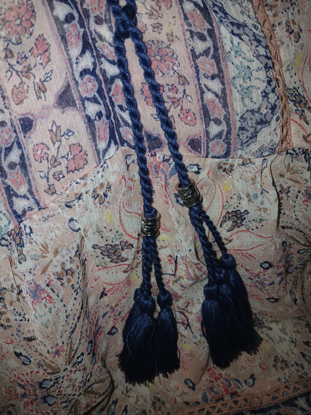 Boho Floral Tie-Front Women’s Top in Navy and Peach